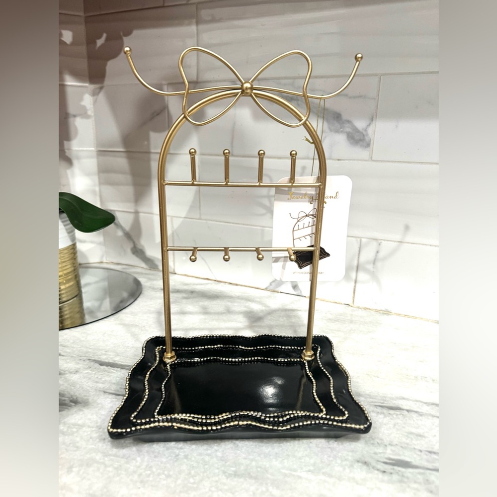Gold and Black Jewelry Stand with Tray - Elegant Home Storage